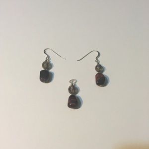 Tigereye & Czech earrings and pendant